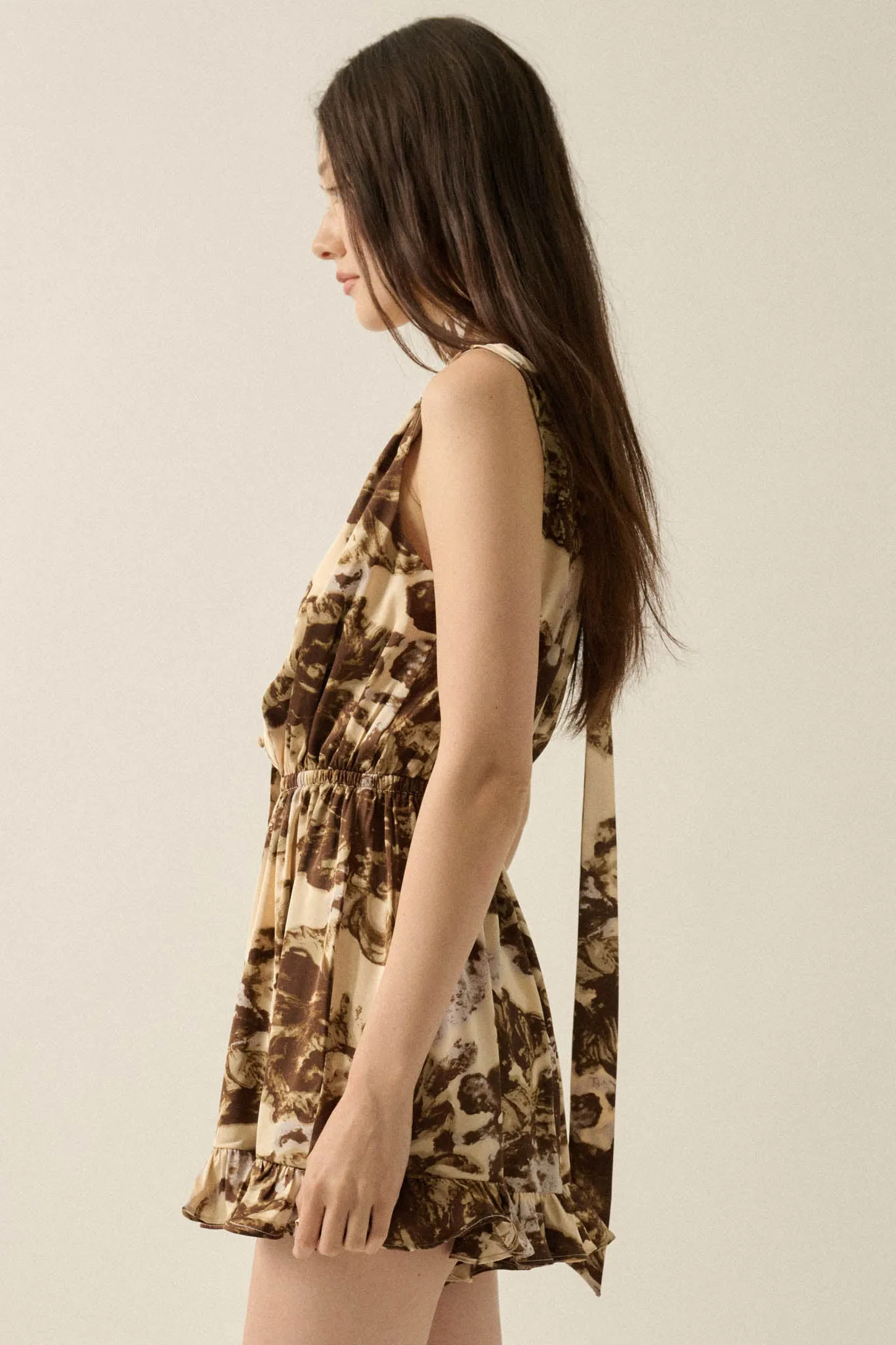 Golden Girl Abstract Satin Sleeveless Scarf Romper sold by Promesa product image thumbnail 5