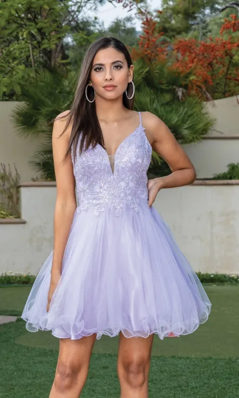 Short Babydoll Homecoming Dress with Beading sold by PromGirl