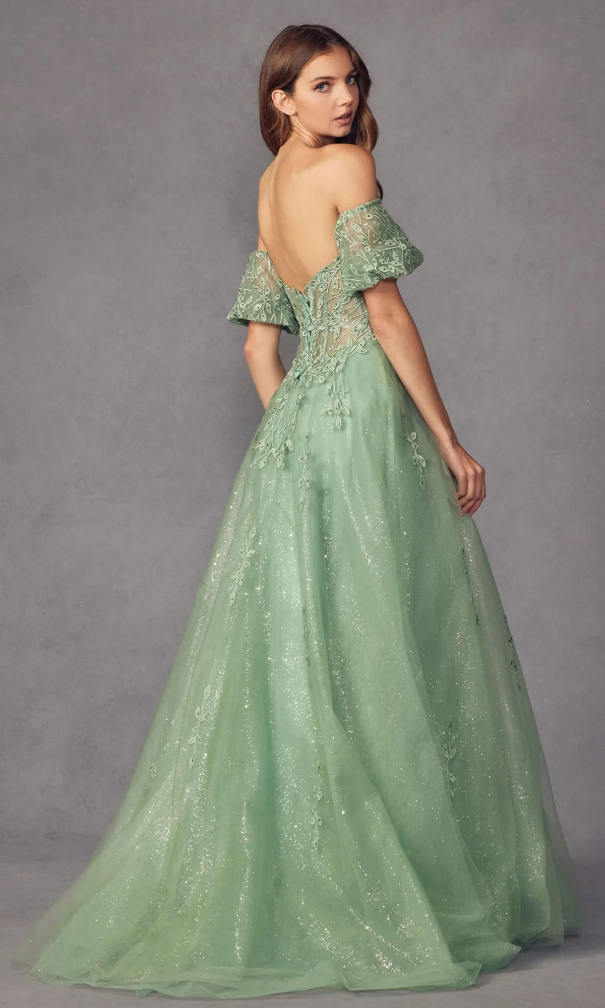 Puff-Sleeve Strapless Glitter Prom Ball Gown 2409 sold by PromGirl product image thumbnail 4