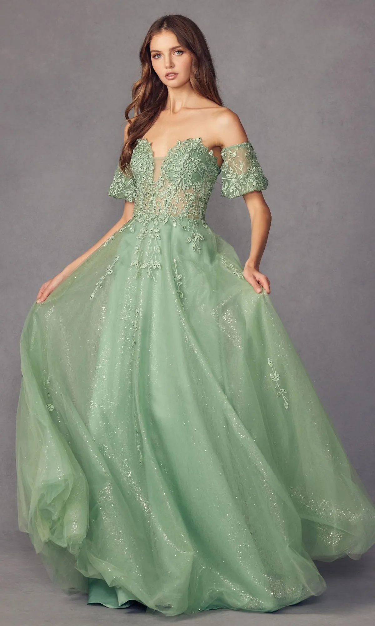 Puff-Sleeve Strapless Glitter Prom Ball Gown 2409 sold by PromGirl product image thumbnail 3