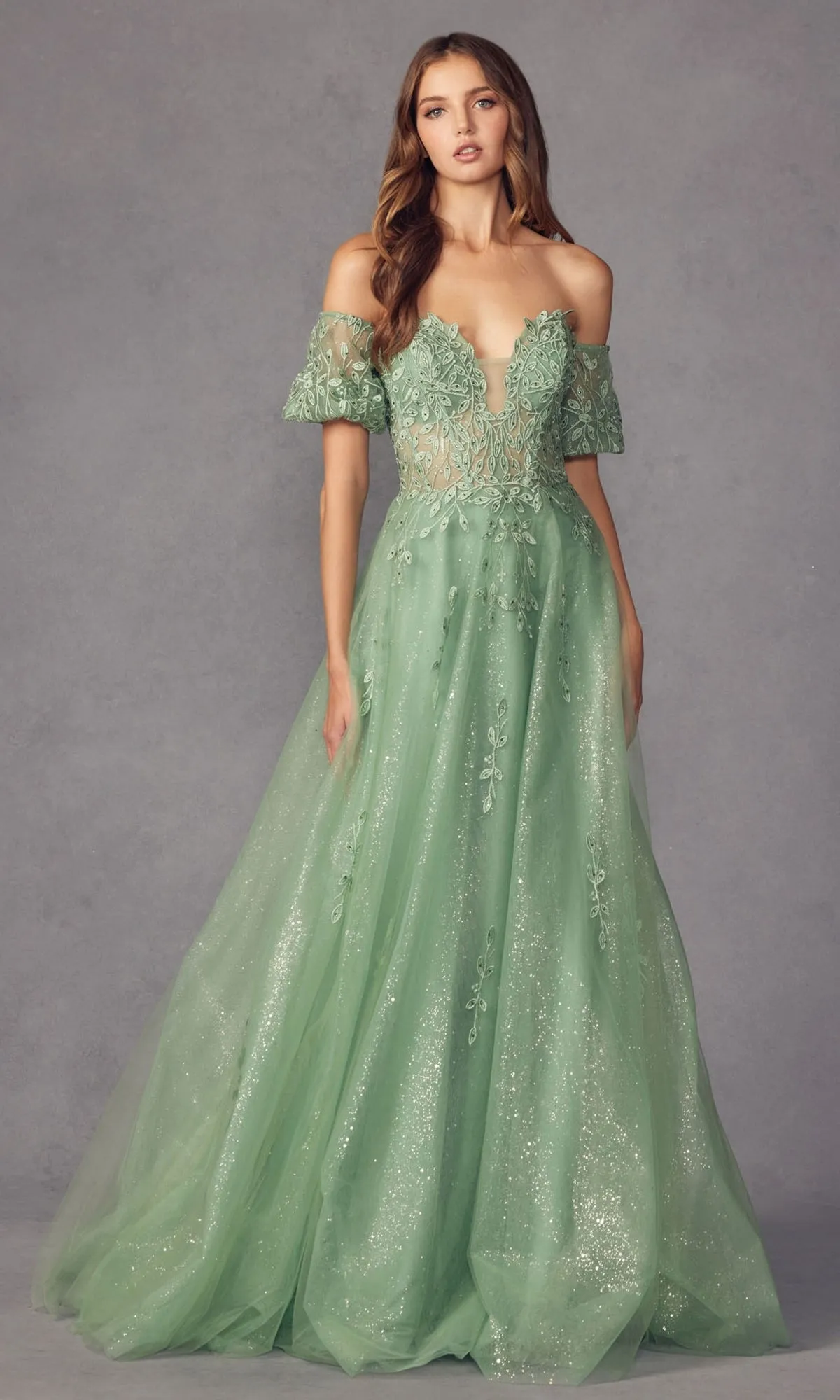 Puff-Sleeve Strapless Glitter Prom Ball Gown 2409 sold by PromGirl product image thumbnail 5