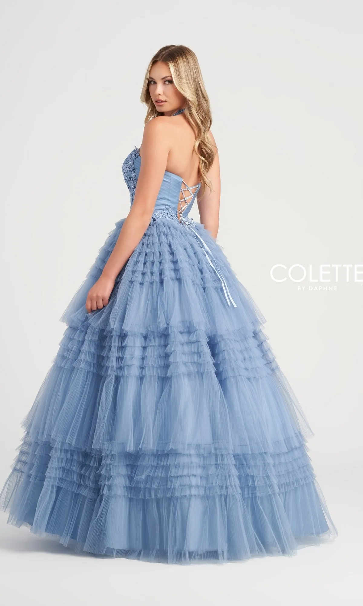 Colette Light Blue Tiered Prom Ball Gown CL5163 sold by PromGirl product image thumbnail 2