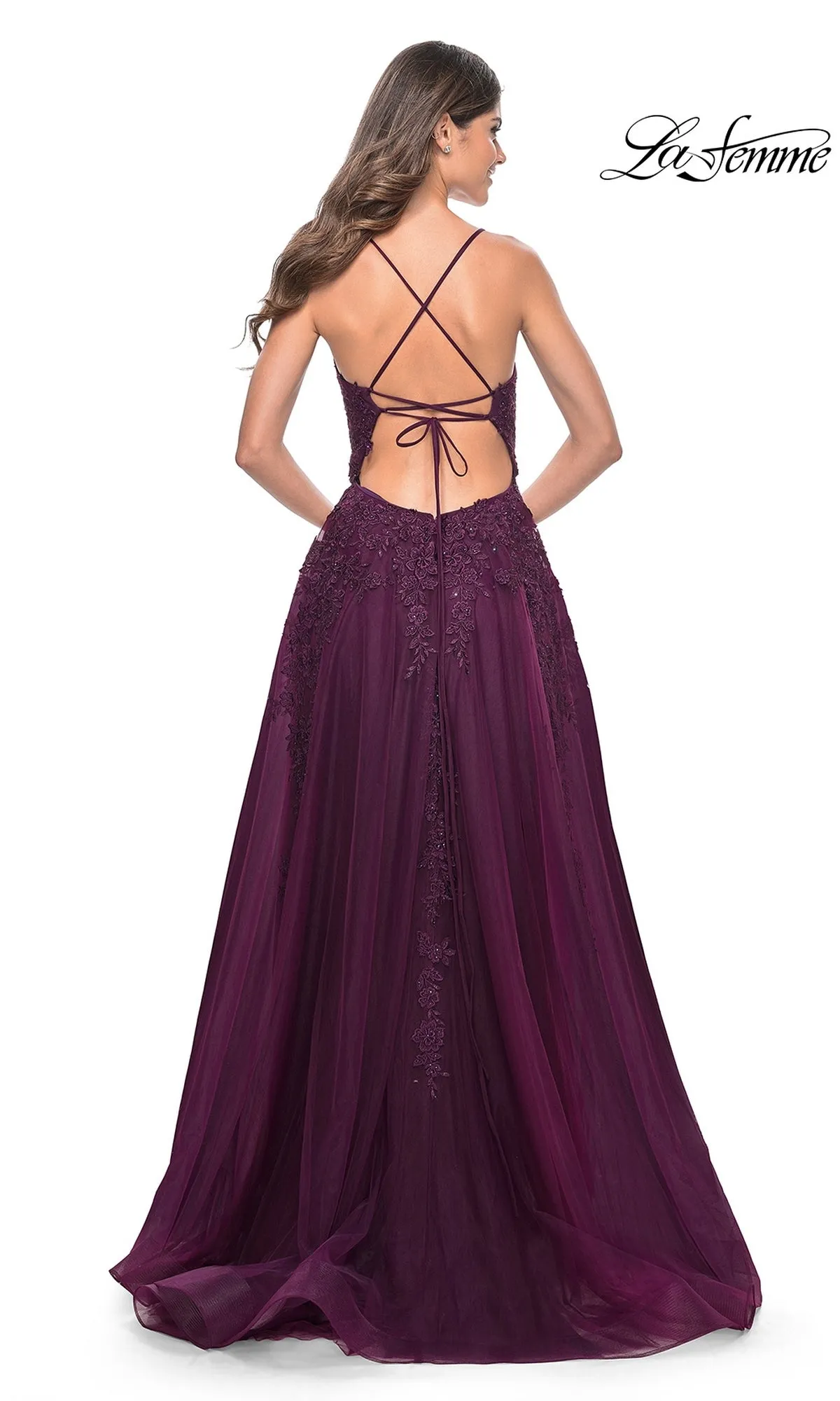 La Femme Long Lace A-Line Prom Dress 32303 sold by PromGirl product image thumbnail 2