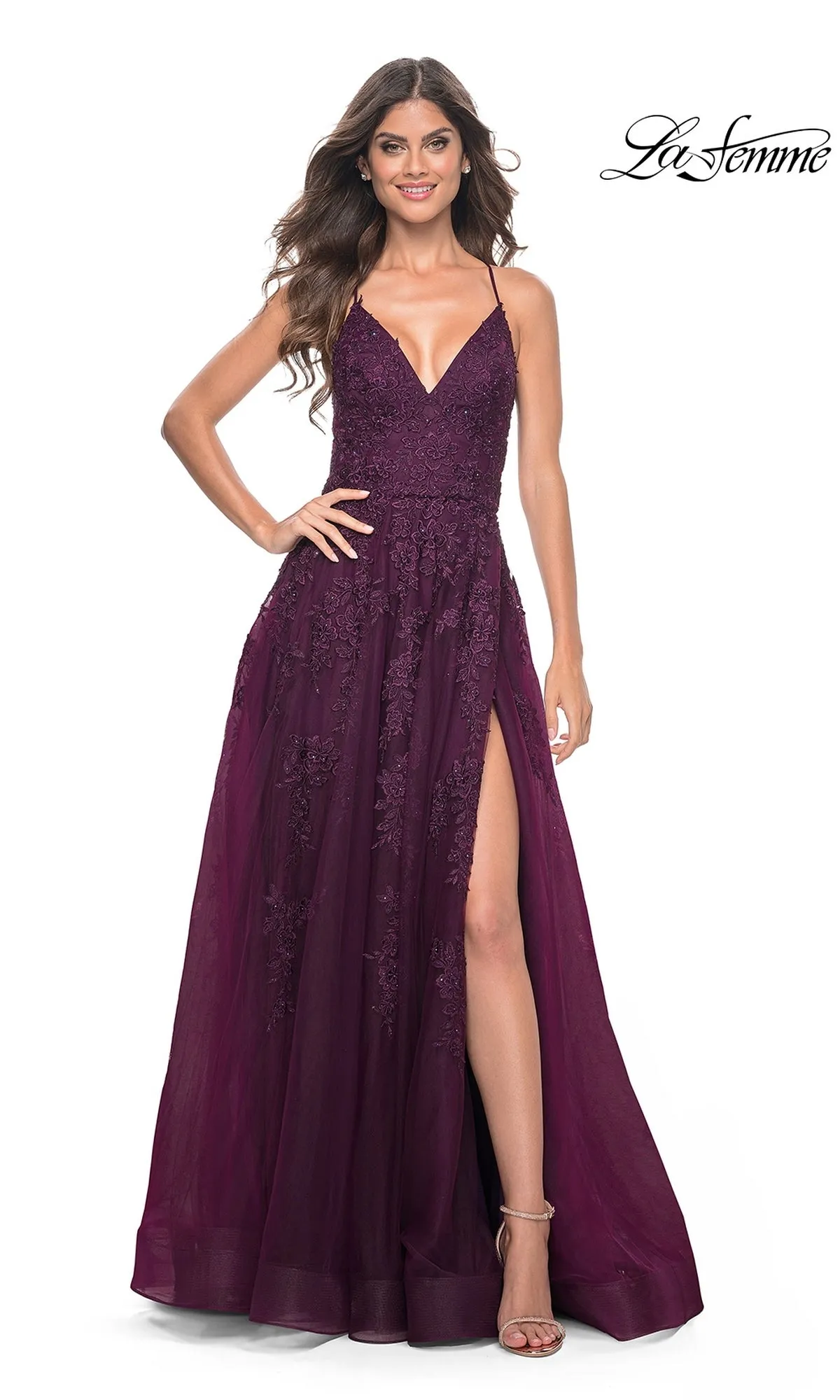 La Femme Long Lace A-Line Prom Dress 32303 sold by PromGirl product image thumbnail 5