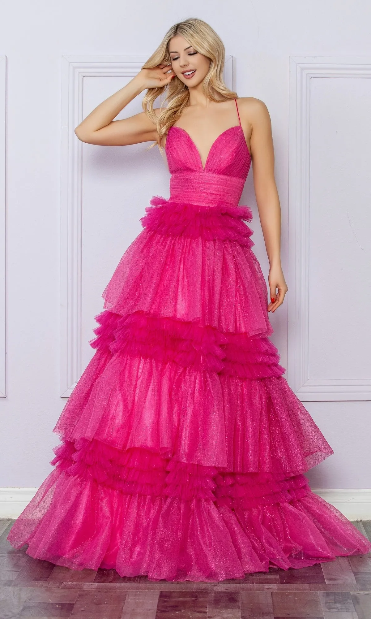Nox Anabel Ruffled Glitter Prom Dress R1316 sold by PromGirl product image thumbnail 4