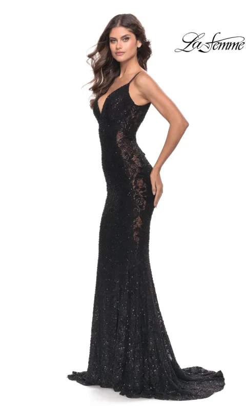La Femme Beaded Long Black Lace Prom Dress 31257 sold by PromGirl
