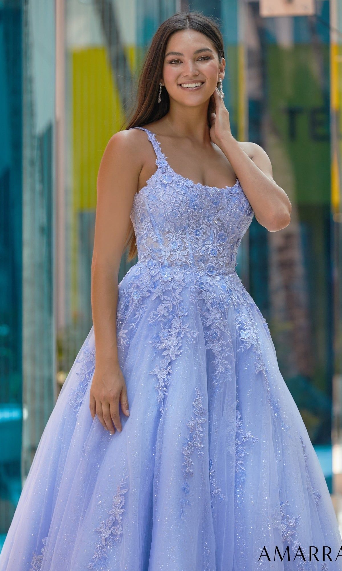 Amarra Sheer-Bodice Long Lace Prom Ball Gown 88570 sold by PromGirl product image thumbnail 3