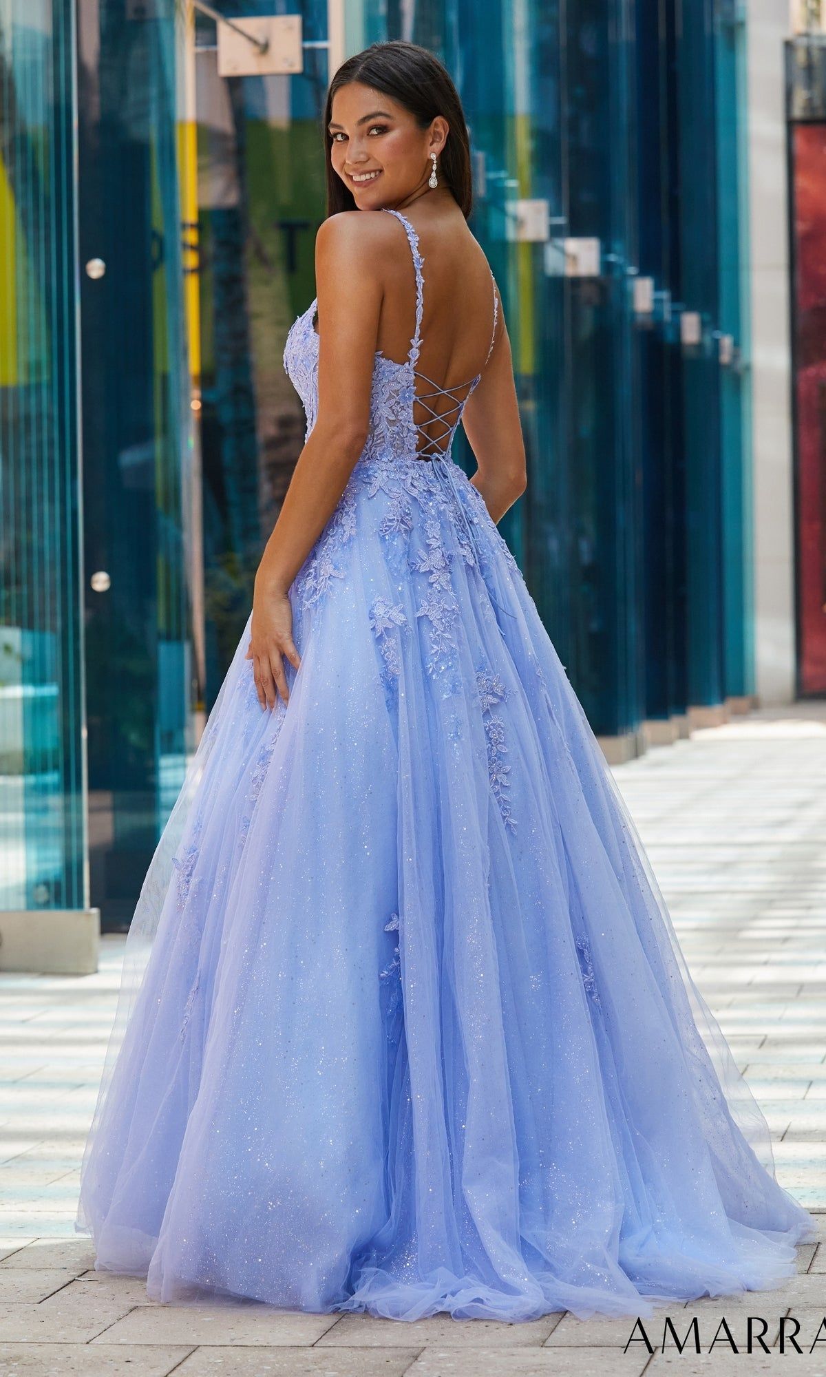 Amarra Sheer-Bodice Long Lace Prom Ball Gown 88570 sold by PromGirl product image thumbnail 2