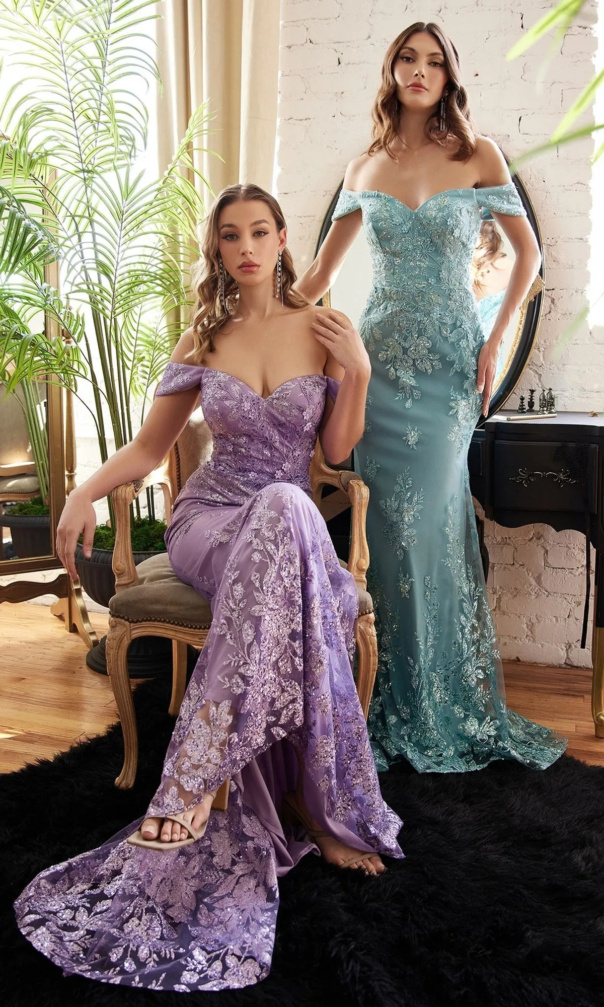 Off-the-Shoulder Long Floral-Lace Prom Dress OC014 sold by PromGirl