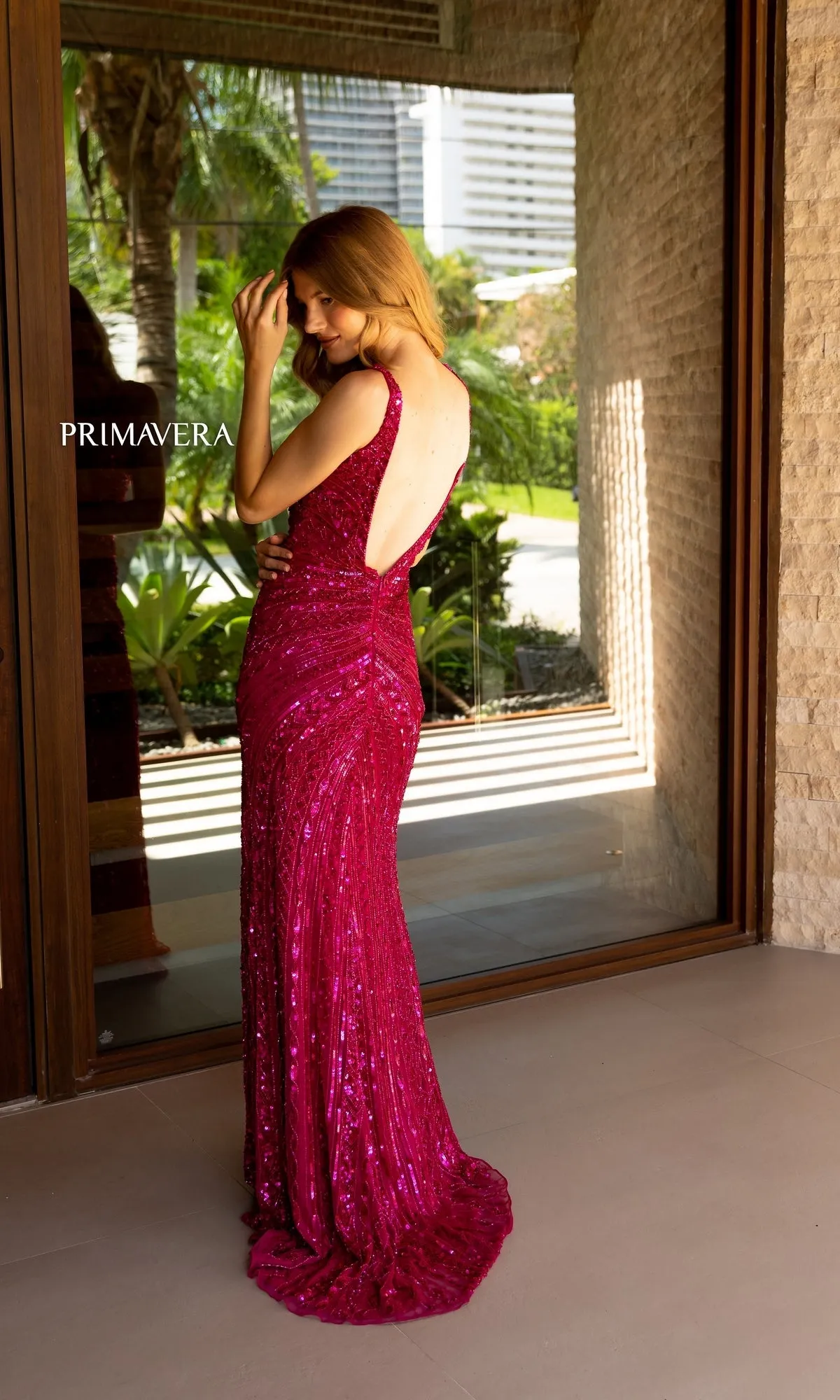 Primavera Long Beaded Designer Prom Dress 4143 sold by PromGirl product image thumbnail 5