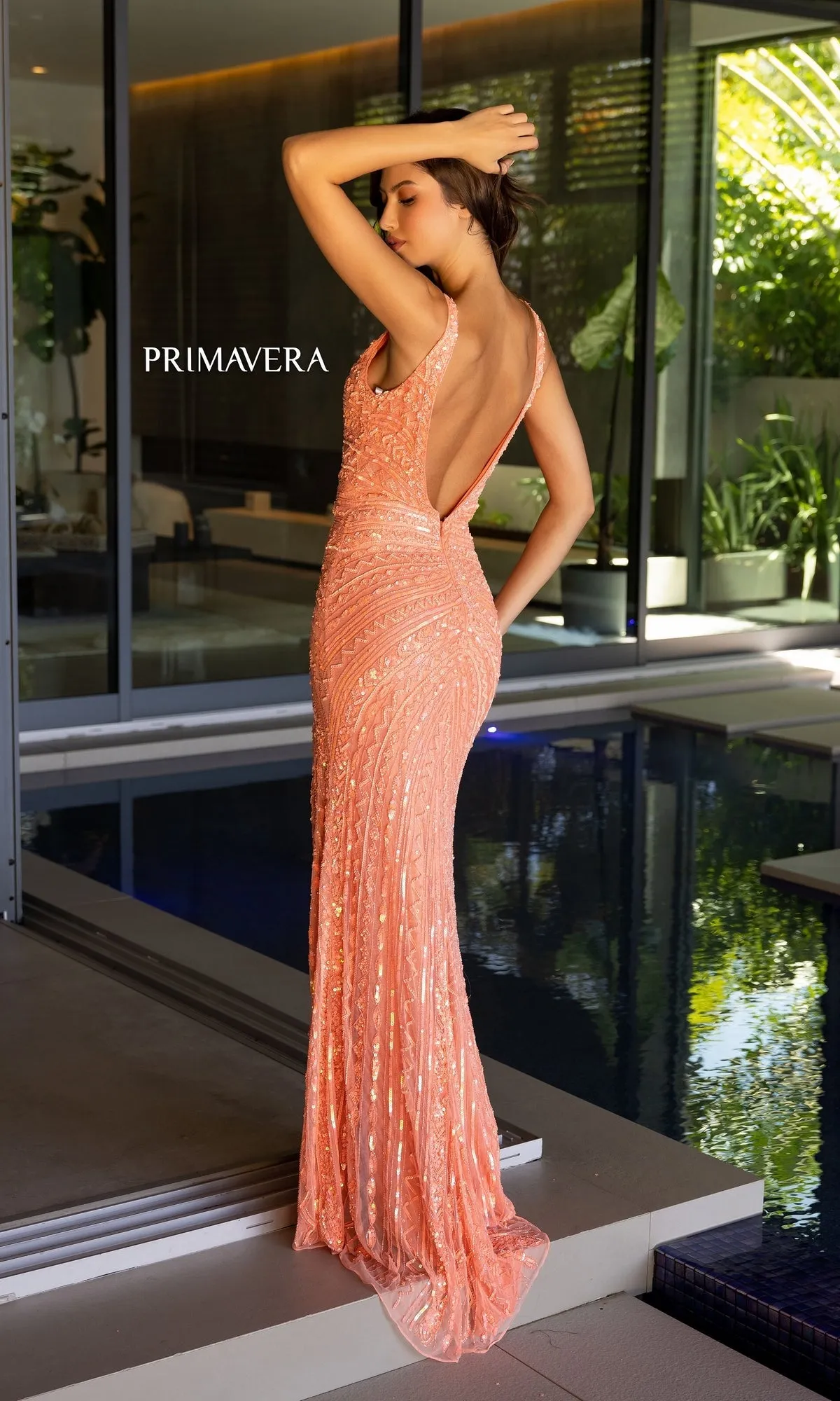 Primavera Long Beaded Designer Prom Dress 4143 sold by PromGirl product image thumbnail 2