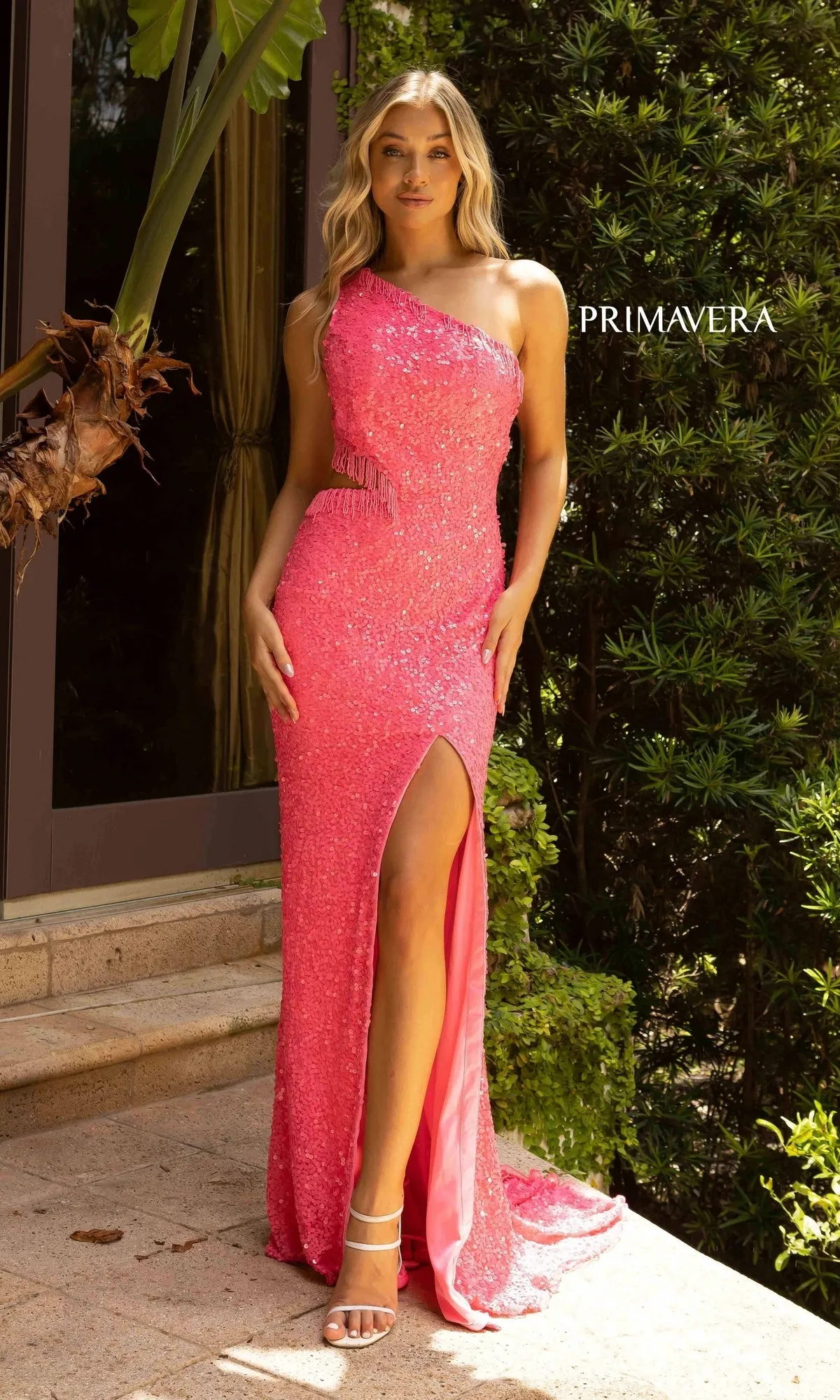 One-Shoulder Fringed Long Sequin Prom Dress sold by PromGirl