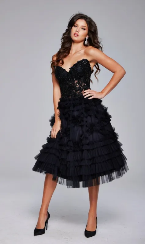 Jovani Strapless Black Midi Homecoming Dress 40854 made by Jovani