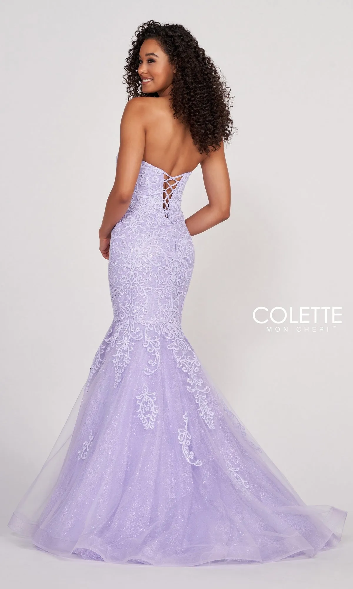 Colette Pastel Strapless Lace Mermaid Prom Dress sold by PromGirl product image thumbnail 2