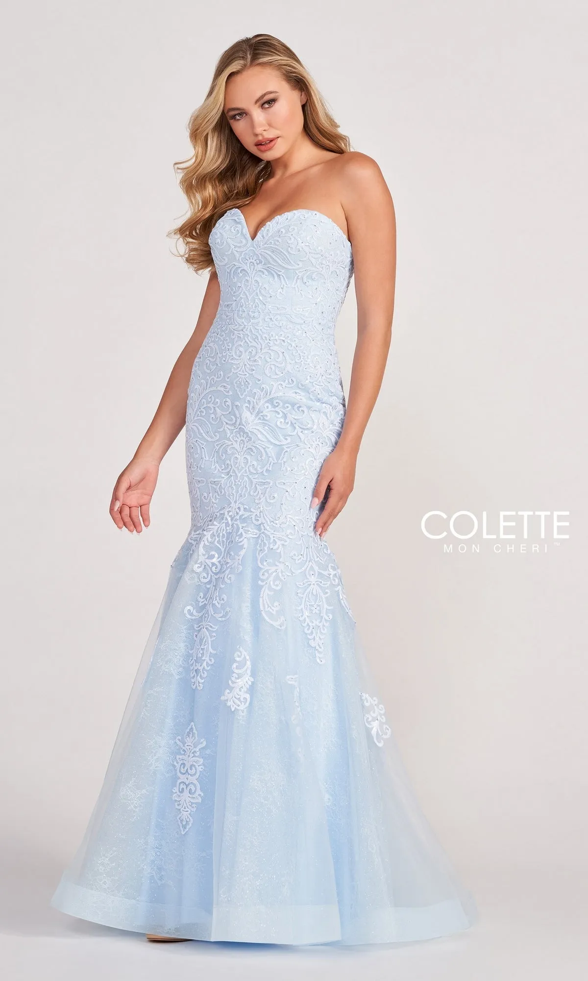 Colette Pastel Strapless Lace Mermaid Prom Dress sold by PromGirl product image thumbnail 3