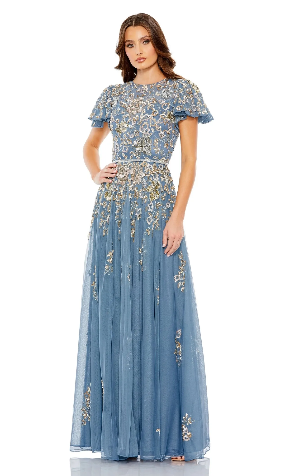 Short Sleeve Beaded Formal Dress: Mac Duggal 5717 sold by PromGirl