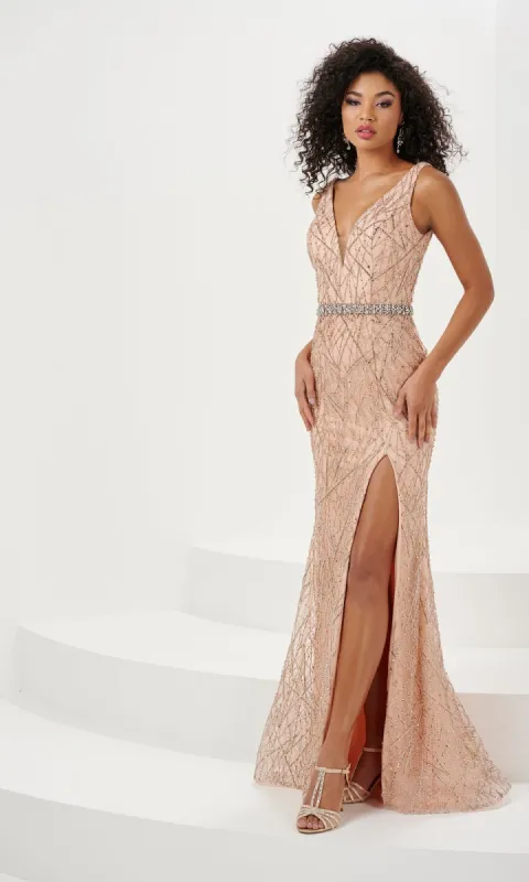 Sleeveless Long Glitter-Print Prom Dress 14167 sold by PromGirl