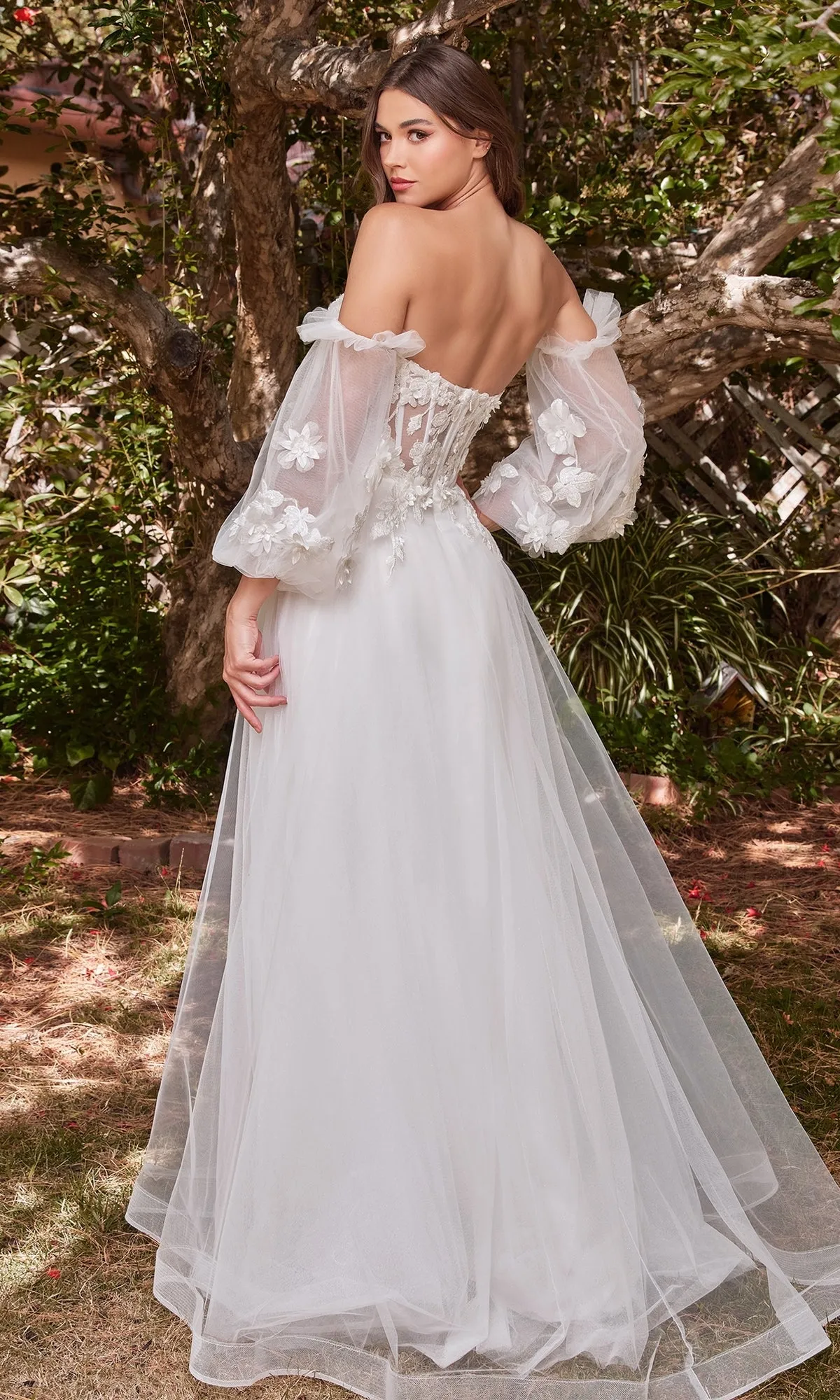 Puff-Sleeve Strapless Long White Bridal Gown CD962W sold by PromGirl product image thumbnail 2