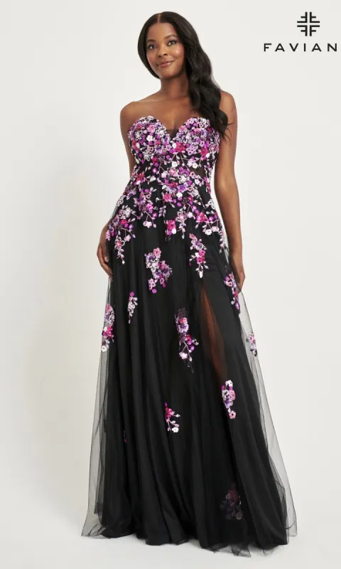 Faviana Long Black Strapless Prom Dress 11028 sold by PromGirl