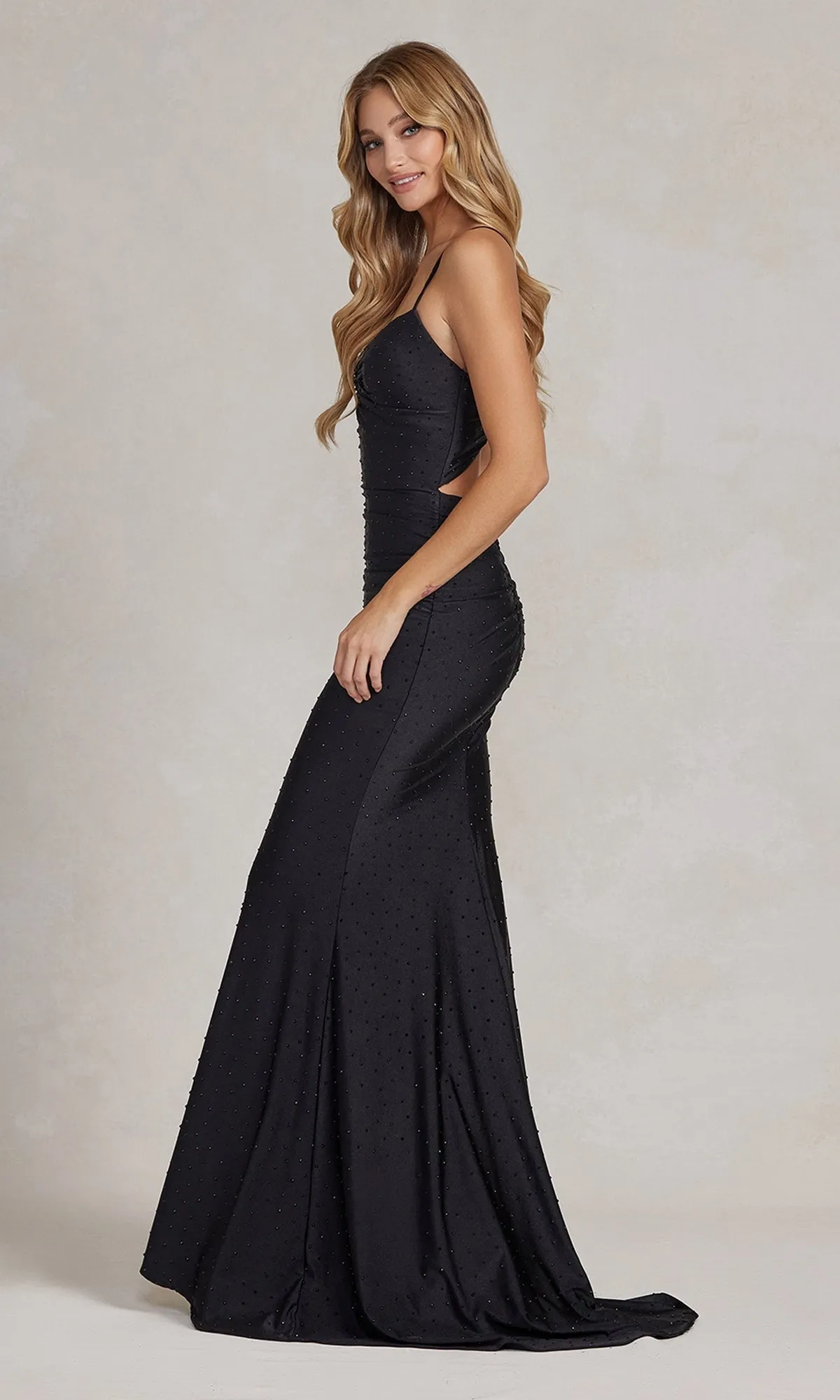 Beaded Sleek Long Formal Gown with Notched V-Neck sold by PromGirl product image thumbnail 3