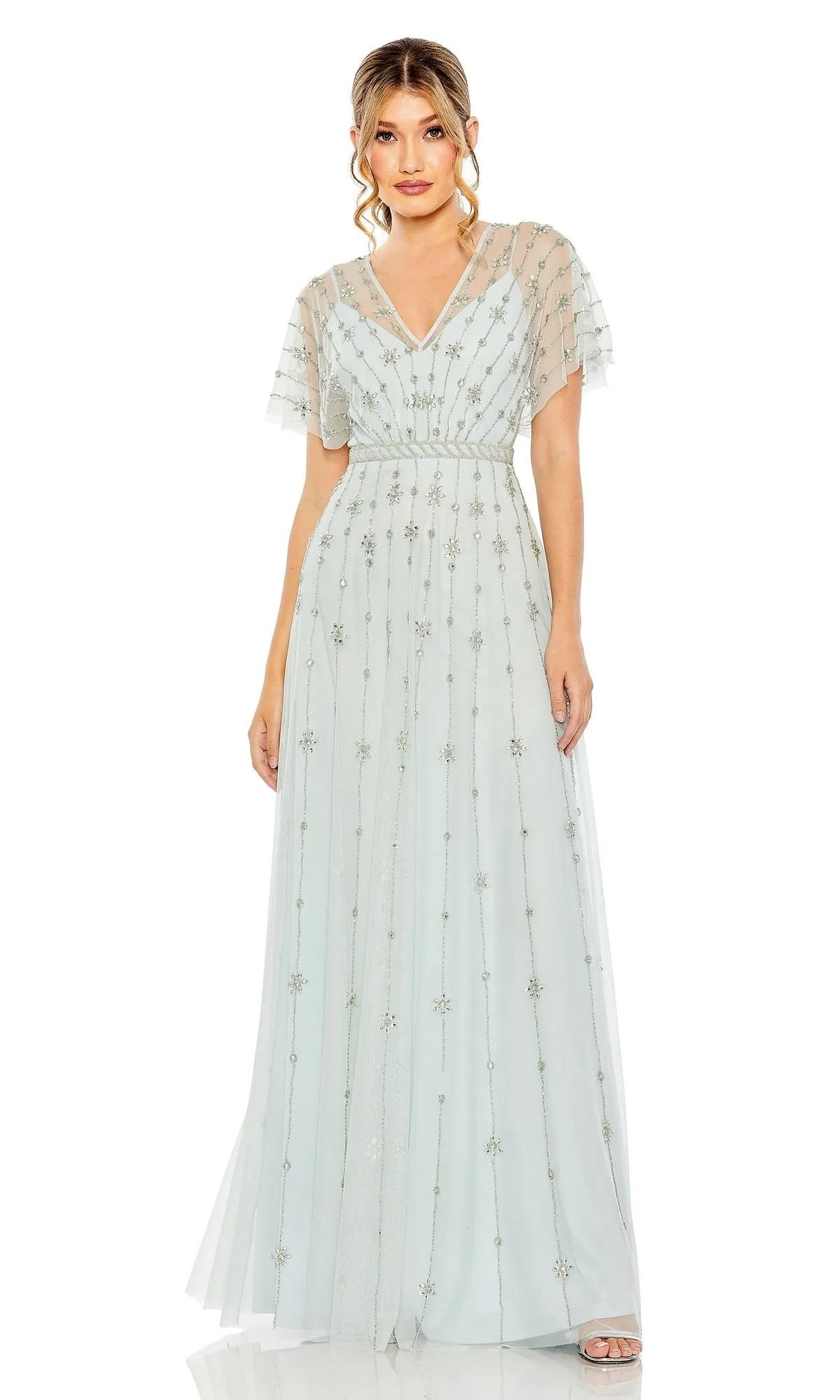 Short Sleeve Long Formal Dress: Mac Duggal 9223 sold by PromGirl