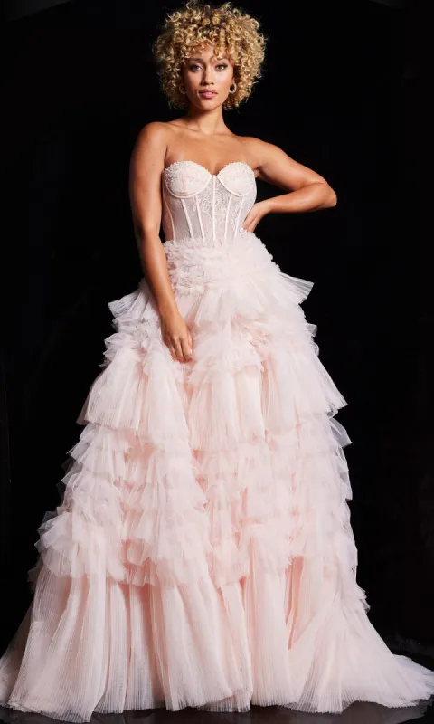 Jovani Ruffled Long Strapless Prom Ball Gown 38540 sold by PromGirl
