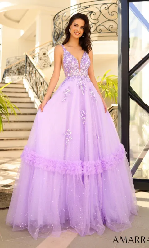 Amarra V-Neck Long Ruffled Prom Ball Gown 88744 sold by PromGirl