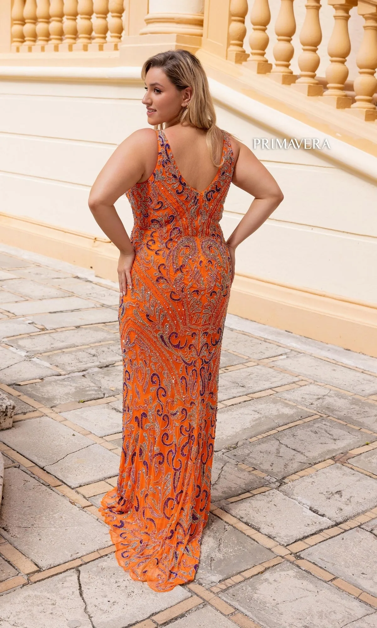 Primavera Beaded-Print Plus-Size Prom Dress 14053 sold by PromGirl product image thumbnail 4