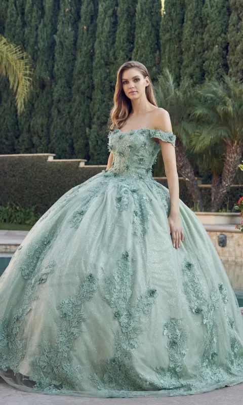 Juliet 1445 Sage Green Quinceañera Dress Ball Gown sold by PromGirl