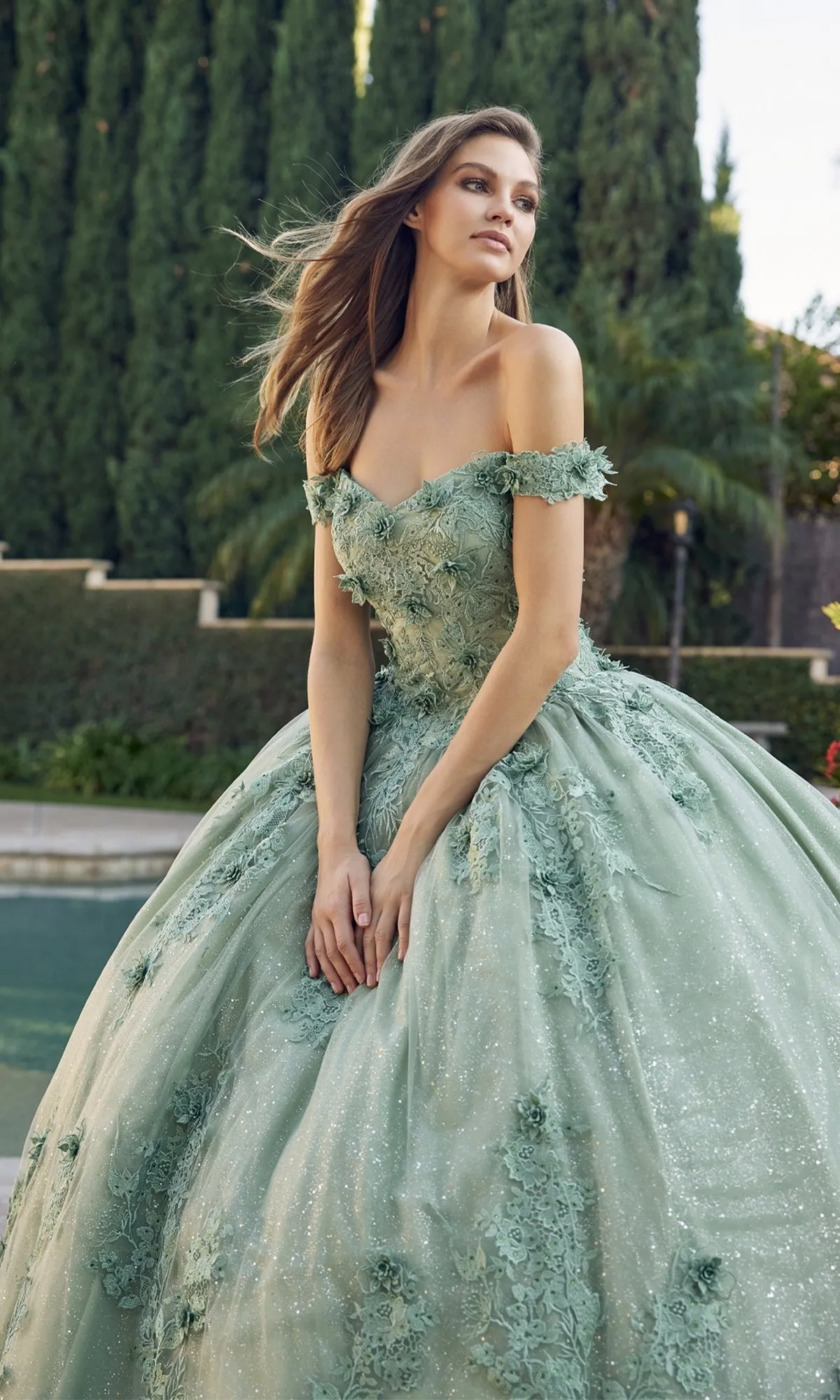 Juliet 1445 Sage Green Quinceañera Dress Ball Gown sold by PromGirl product image thumbnail 3