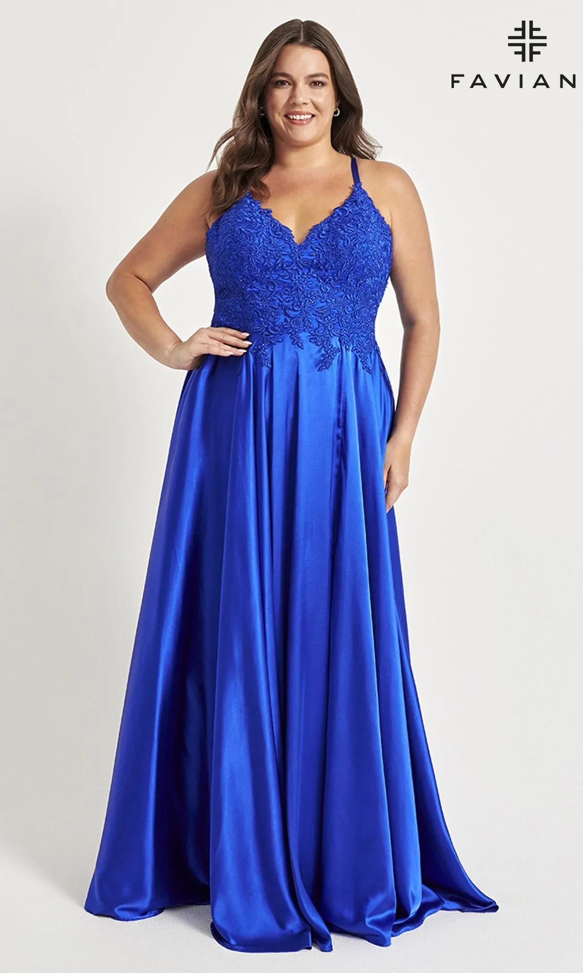 Faviana Plus-Size Long Lace-Up Prom Dress sold by PromGirl product image thumbnail 5