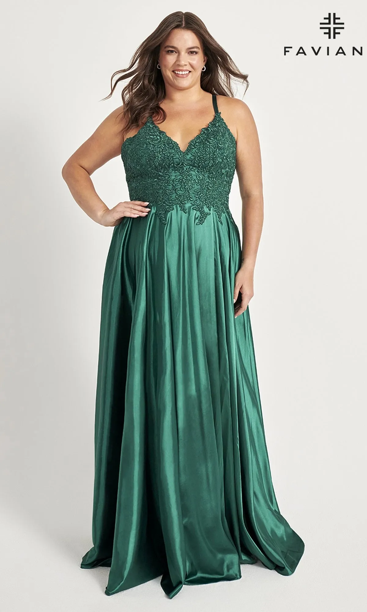 Faviana Plus-Size Long Lace-Up Prom Dress sold by PromGirl product image thumbnail 4