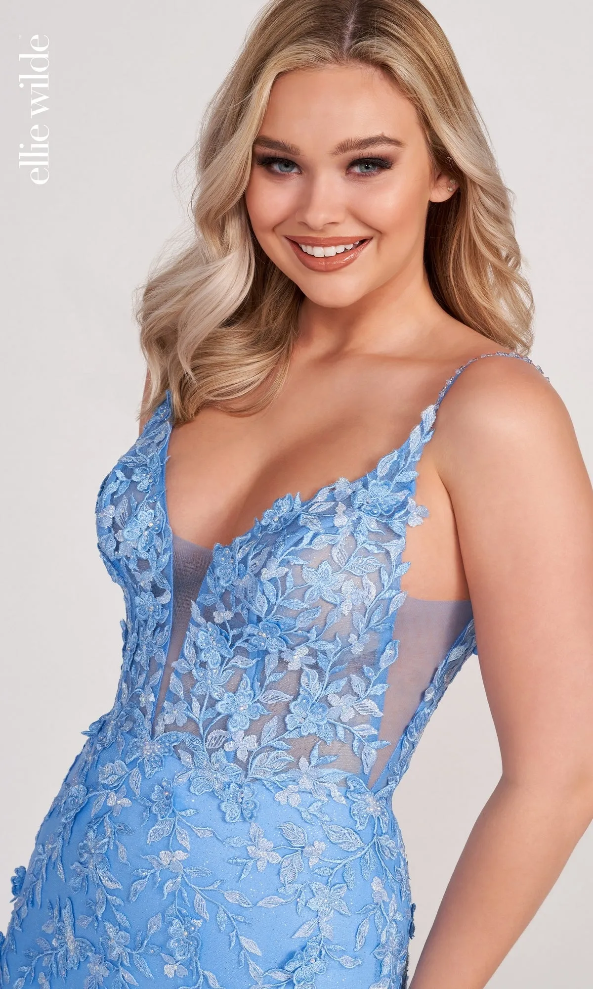 Lace Embroidered Mermaid Gown With Sheer Bodice sold by PromGirl product image thumbnail 3