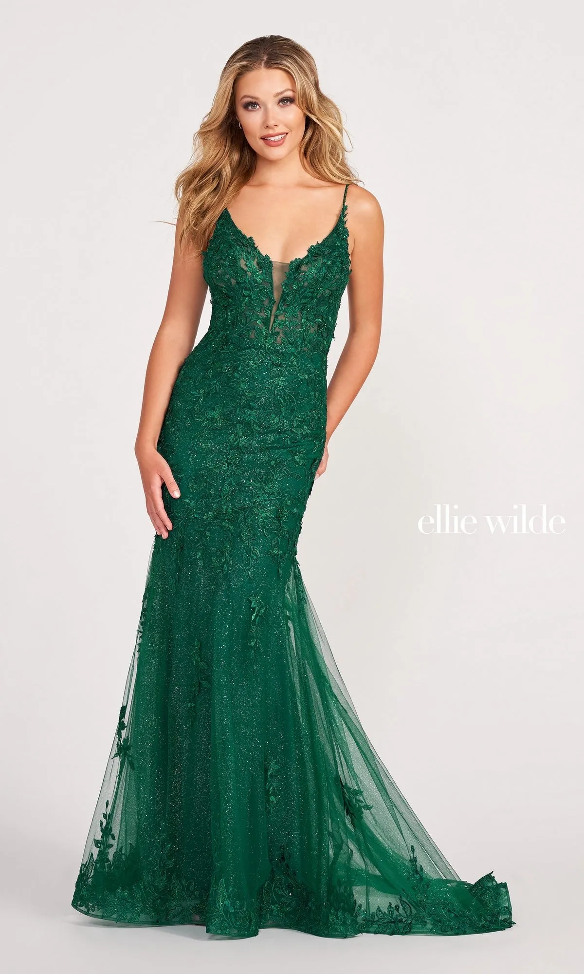 Lace Embroidered Mermaid Gown With Sheer Bodice sold by PromGirl product image thumbnail 5