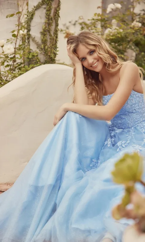 Corset-Back Long Glitter-Tulle Prom Ball Gown 260 sold by PromGirl