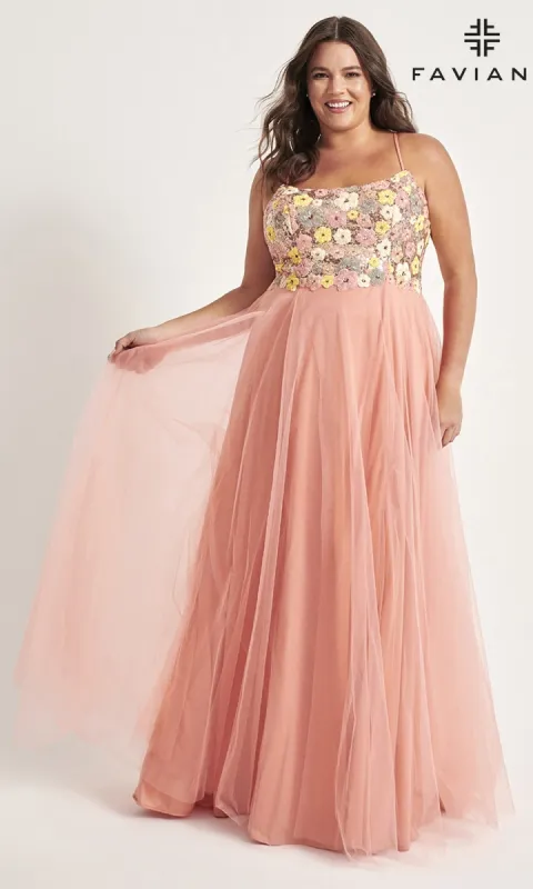 Faviana Floral Plus-Size Long Prom Dress 9557 sold by PromGirl