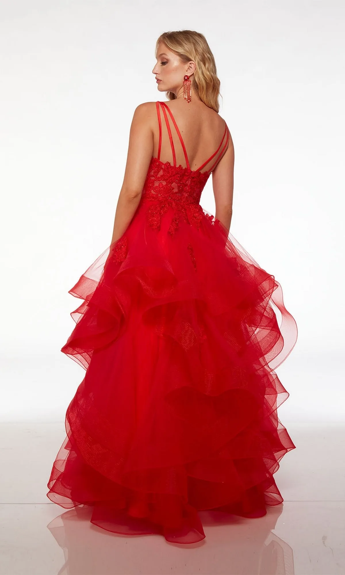 Alyce Lace-Bodice Long Red Tiered Prom Dress 61476 sold by PromGirl product image thumbnail 2