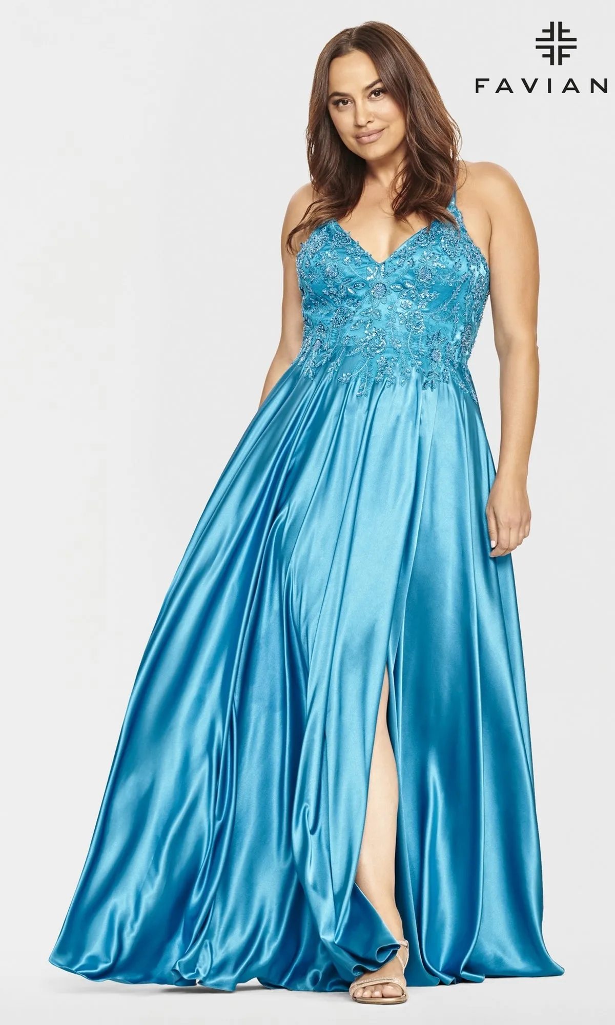 Corset-Back Faviana Plus-Size Prom Dress sold by PromGirl