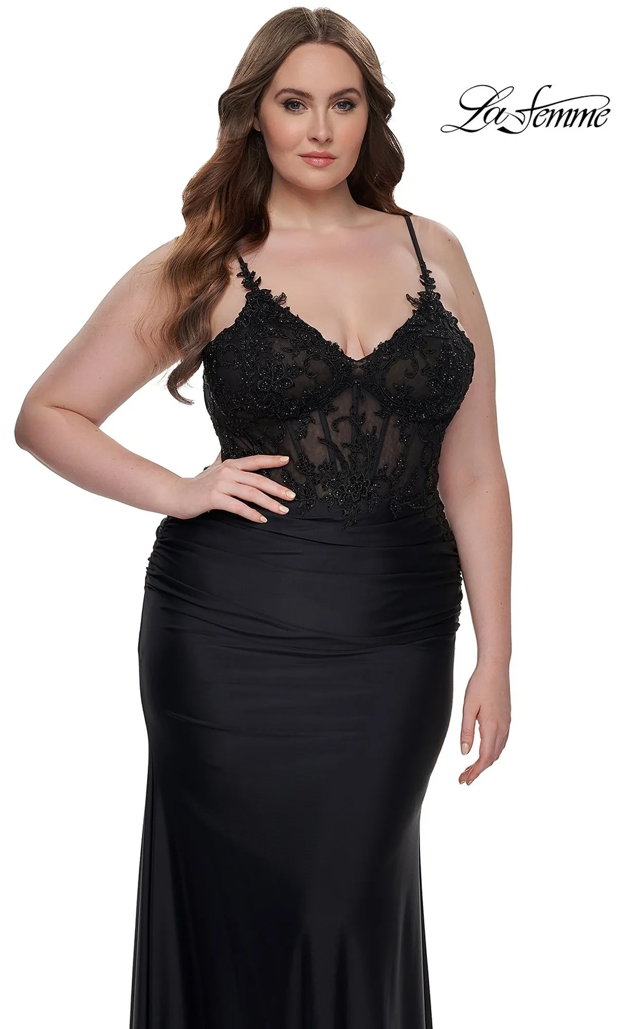 La Femme Plus-Size Long Black Prom Dress 32226 sold by PromGirl product image thumbnail 4