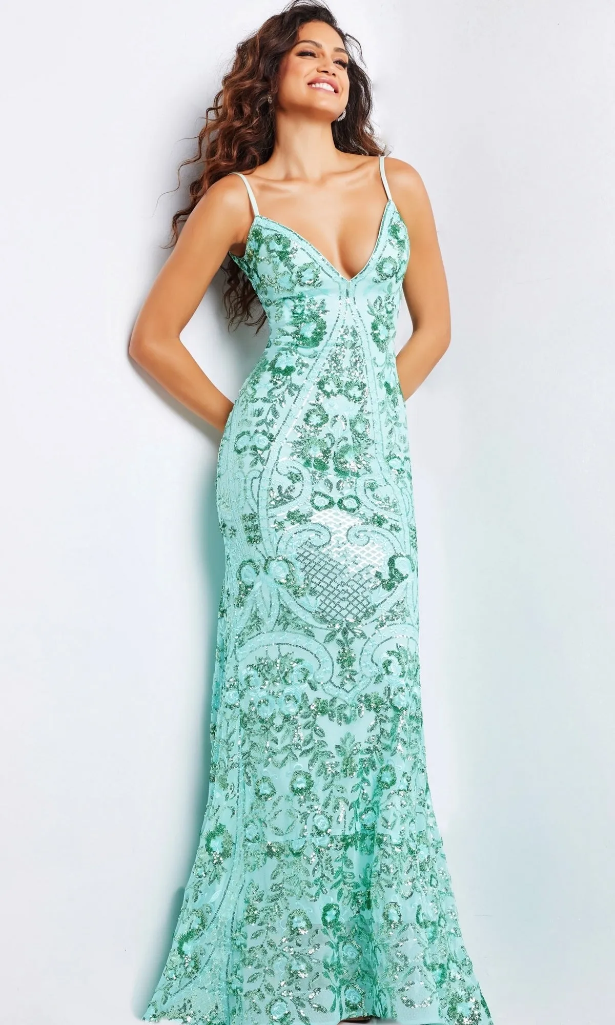 Jovani V-Back Long Sequin-Print Prom Dress 23839 sold by PromGirl product image thumbnail 4