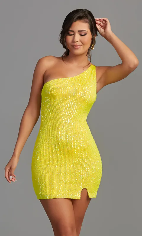 Short One-Shoulder Bright Sequin Homecoming Dress sold by PromGirl