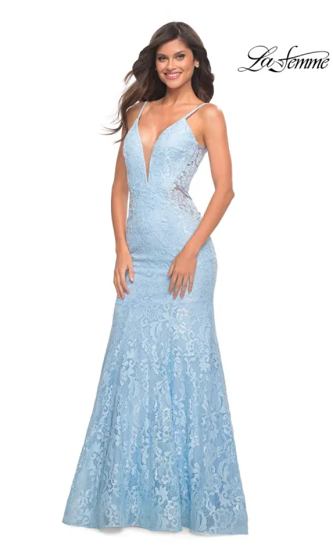La Femme Backless Long Lace Prom Dress 28355 sold by PromGirl