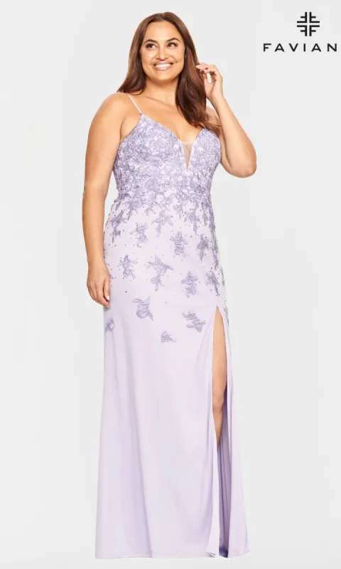 Faviana Embroidered Plus-Size Long Prom Dress made by Faviana