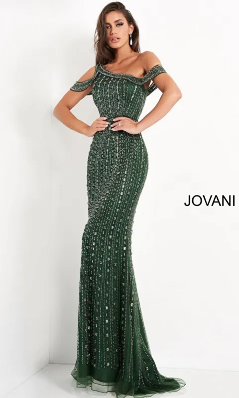 Jovani Asymmetrical Beaded Long Formal Dress 03124 sold by PromGirl