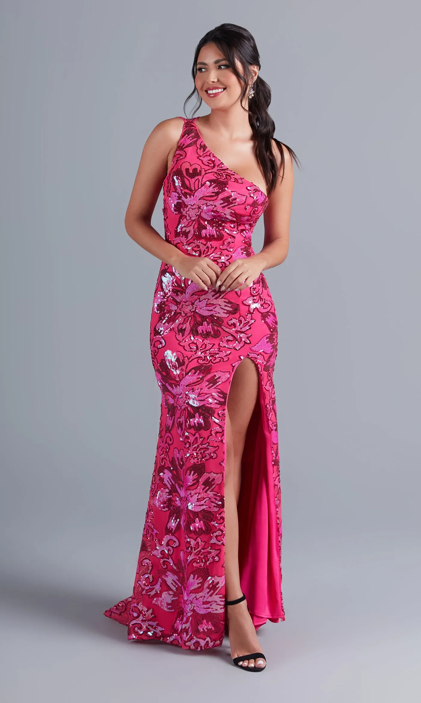 PromGirl One-Shoulder Hot Pink Sequin Prom Dress sold by PromGirl product image thumbnail 4