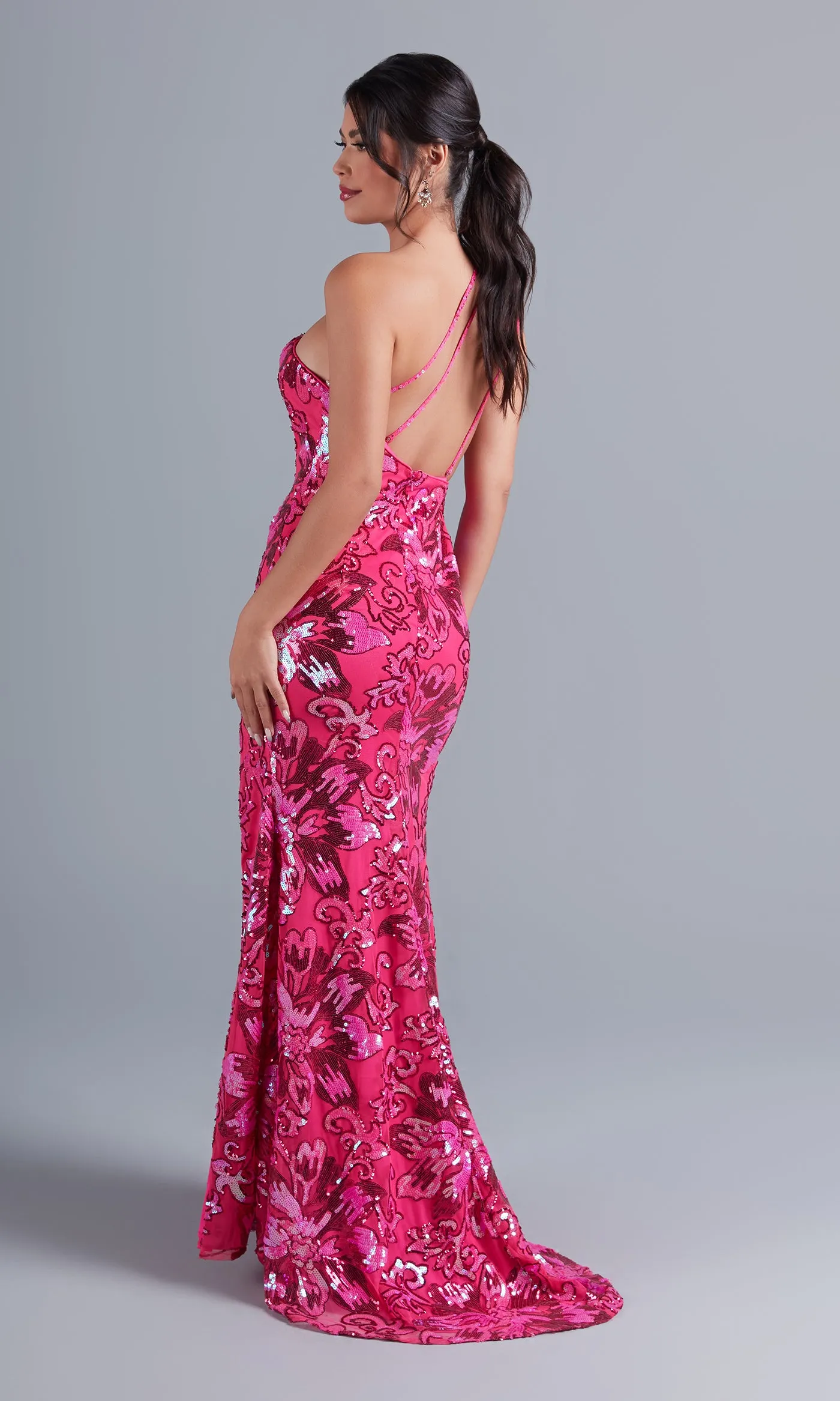 PromGirl One-Shoulder Hot Pink Sequin Prom Dress sold by PromGirl product image thumbnail 2