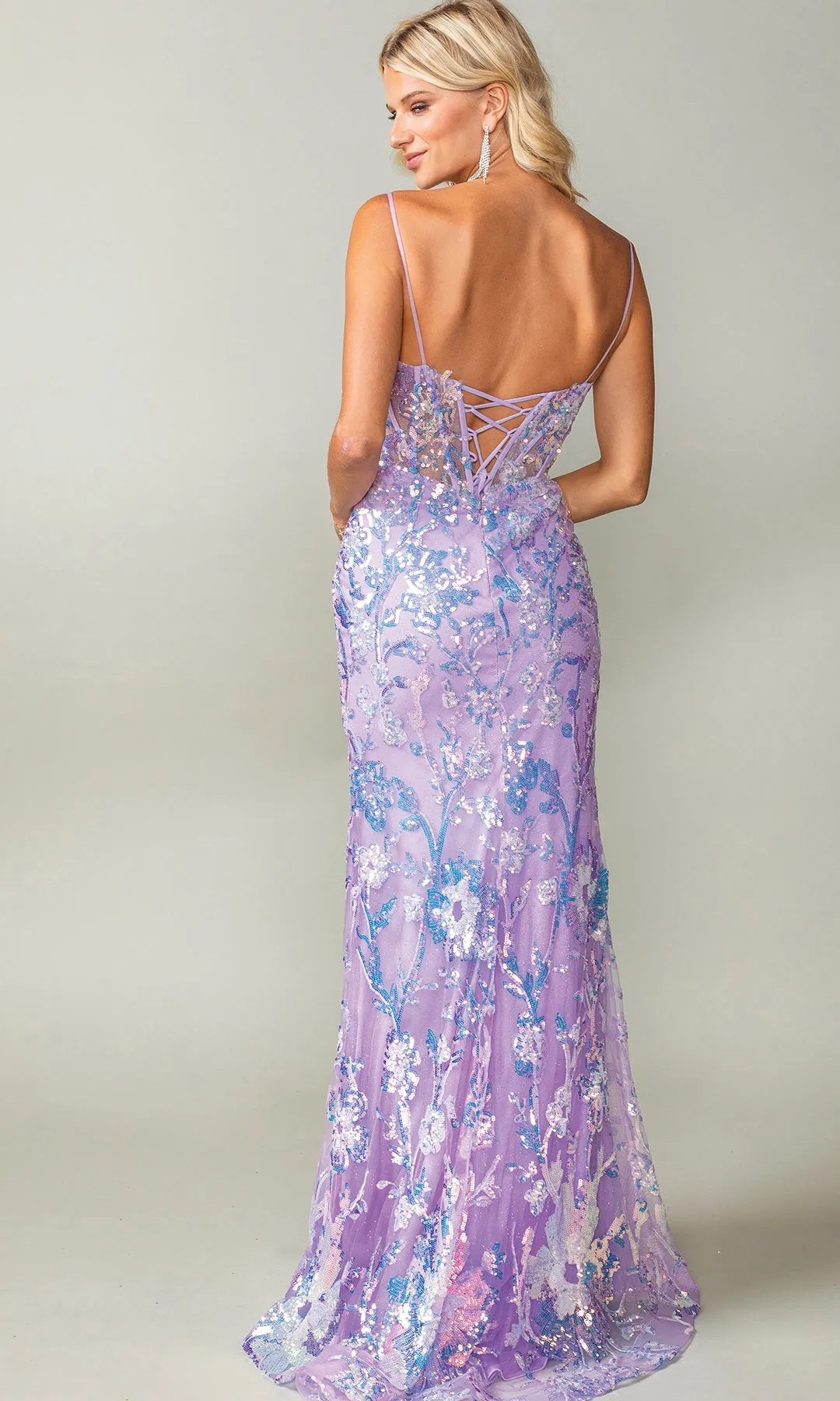 Lilac Purple Sequin-Print Long Prom Dress 4389 sold by PromGirl product image thumbnail 2