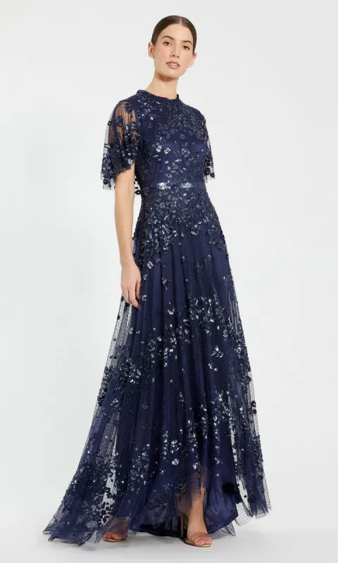 Short-Sleeve Blue Formal Dress: Mac Duggal 9192 sold by PromGirl