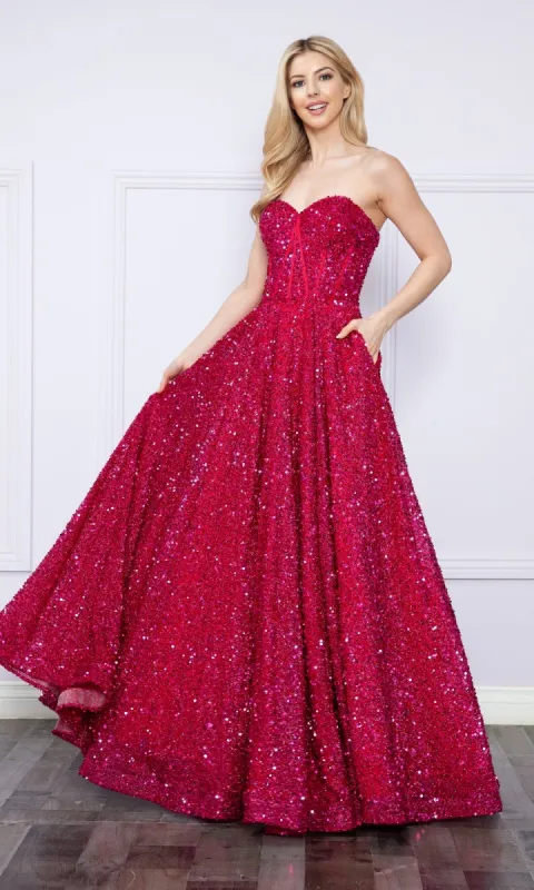 Strapless Sequin Prom Ball Gown: Poly USA 9152 sold by PromGirl