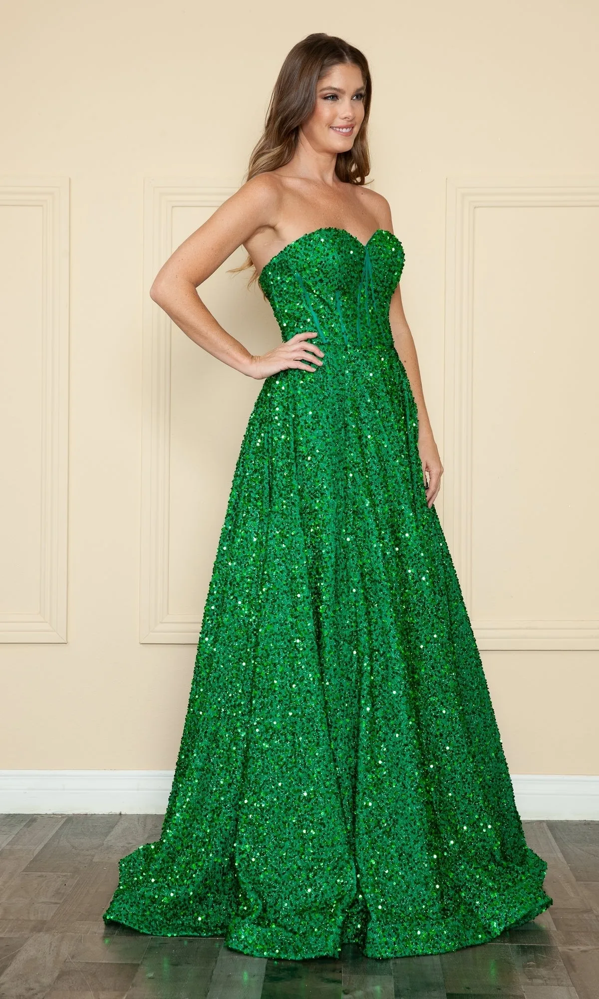 Strapless Sequin Prom Ball Gown: Poly USA 9152 sold by PromGirl product image thumbnail 3